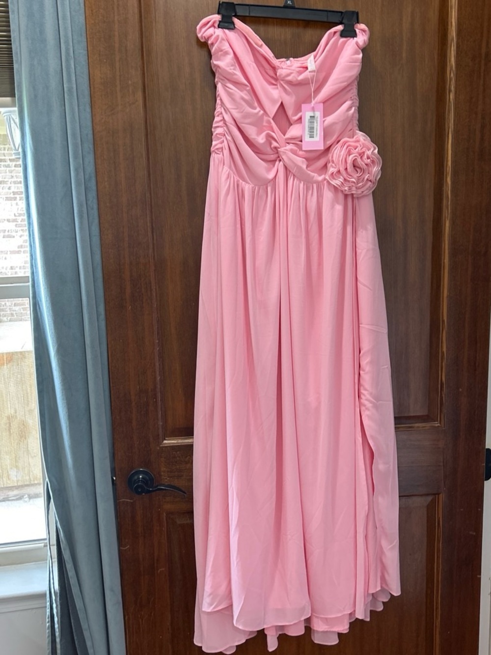 Pink Ruffle-Detail Girls' Dress with Floral Accent